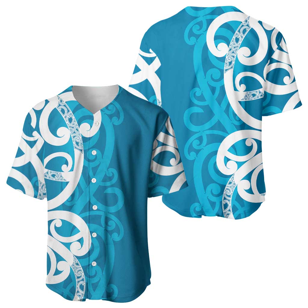 Azure Blue Maori Baseball Jersey Koru Kowhaiwhai - Polynesian Pride