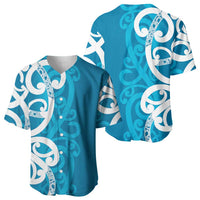Azure Blue Maori Baseball Jersey Koru Kowhaiwhai - Polynesian Pride