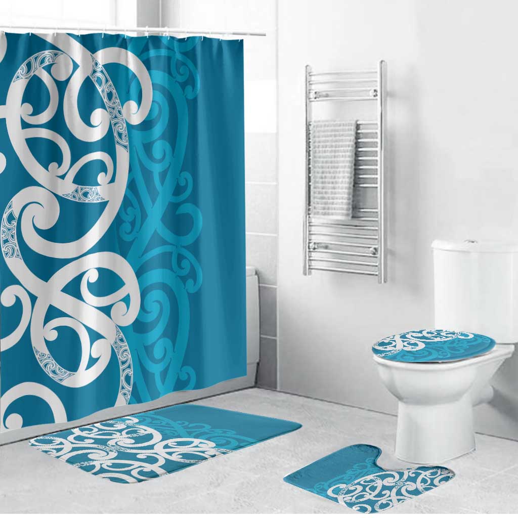Azure Blue Maori Bathroom Set Koru Kowhaiwhai LT7 Bathroom Set (4 pcs) Blue - Polynesian Pride