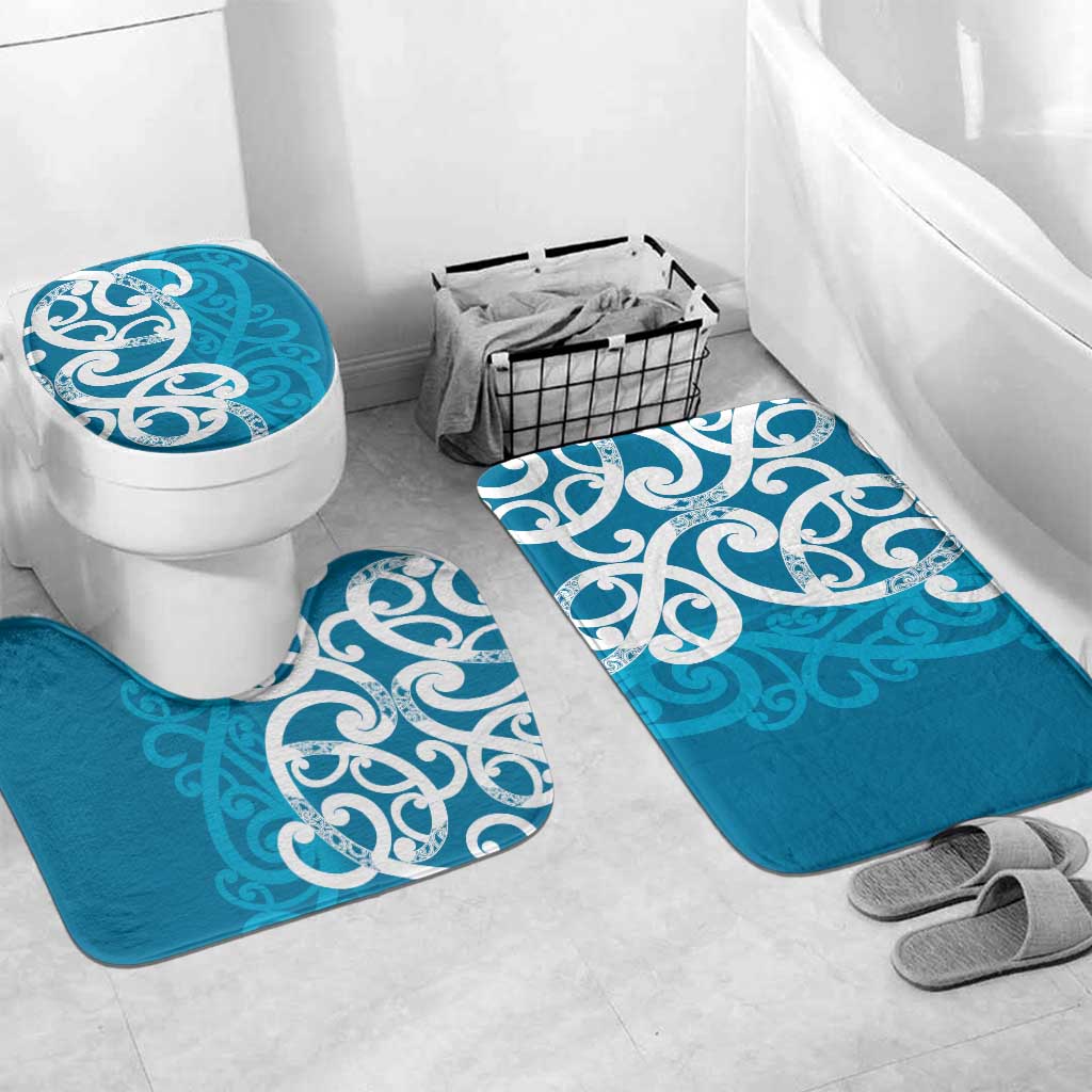 Azure Blue Maori Bathroom Set Koru Kowhaiwhai LT7 Mat Set Only (3 pcs) One Size Blue - Polynesian Pride