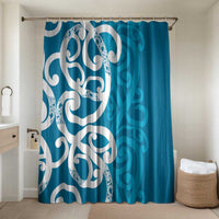 Azure Blue Maori Bathroom Set Koru Kowhaiwhai LT7 Shower Curtain Only Blue - Polynesian Pride