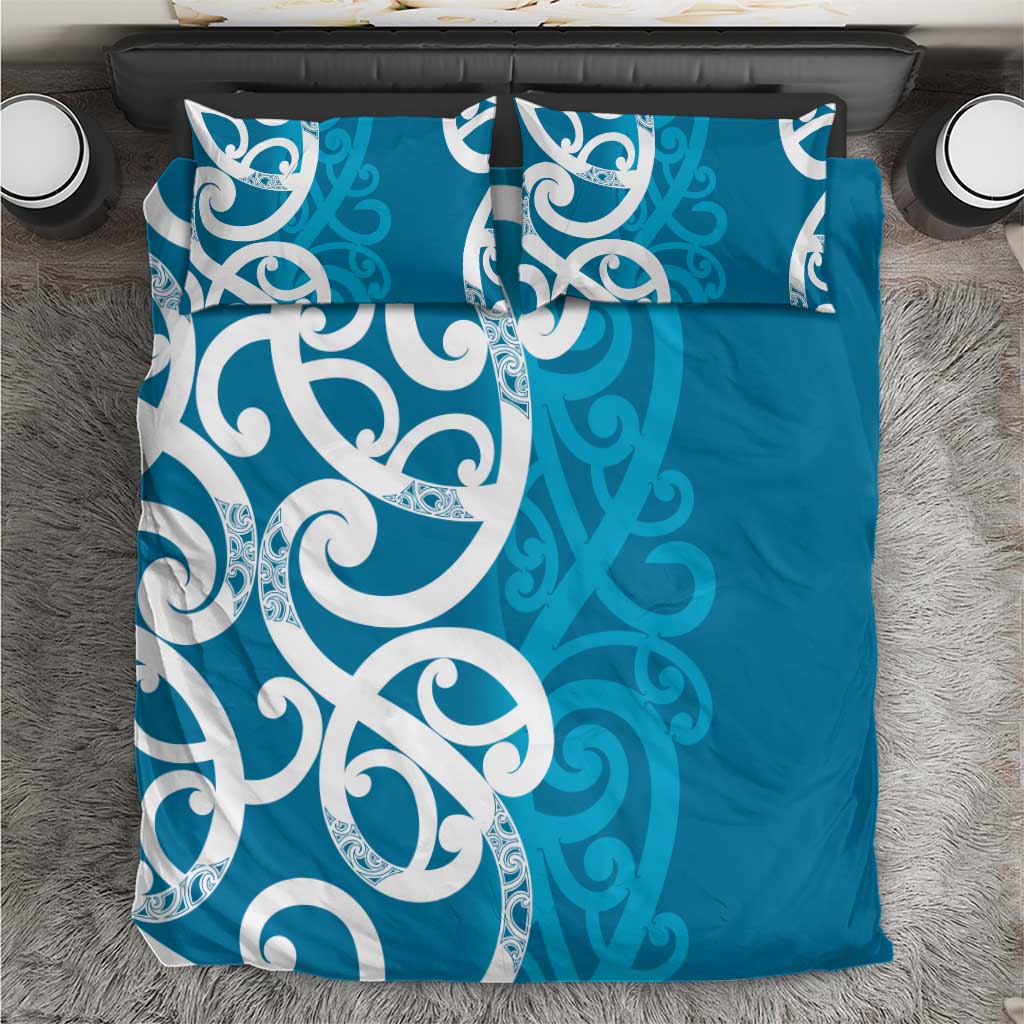 Azure Blue Maori Bedding Set Koru Kowhaiwhai - Polynesian Pride