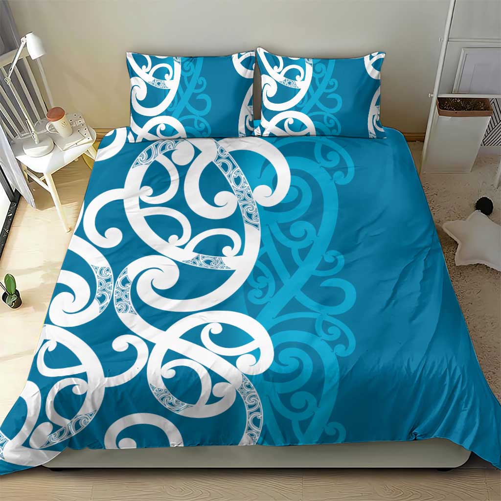 Azure Blue Maori Bedding Set Koru Kowhaiwhai - Polynesian Pride