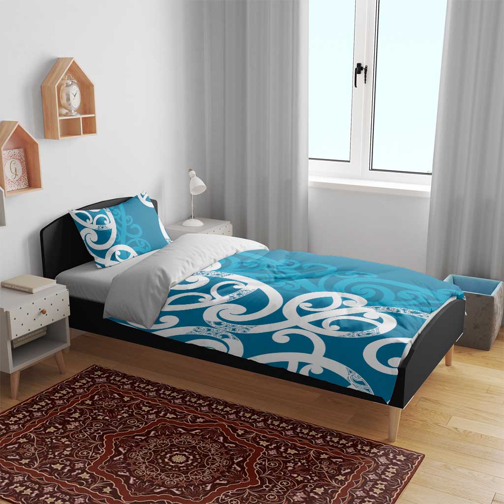 Azure Blue Maori Bedding Set Koru Kowhaiwhai - Polynesian Pride
