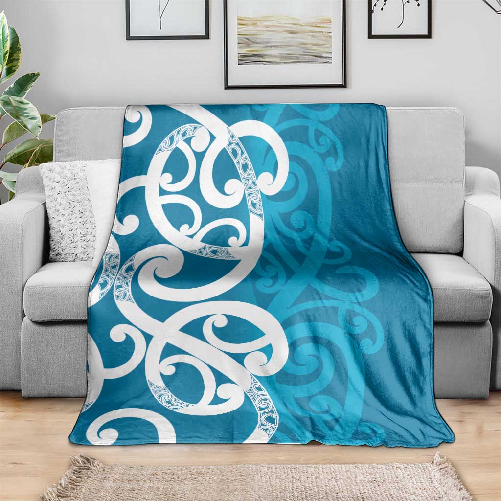 Azure Blue Maori Blanket Koru Kowhaiwhai LT7 - Polynesian Pride