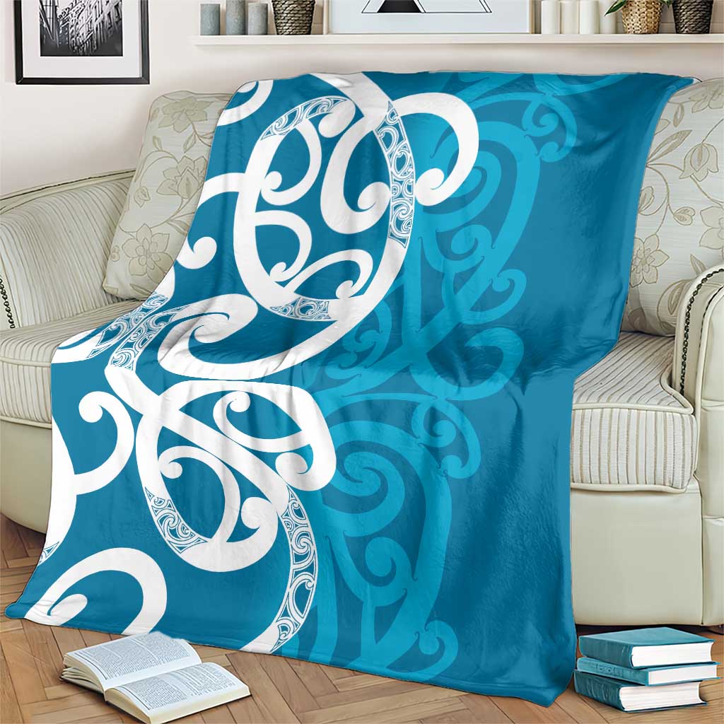 Azure Blue Maori Blanket Koru Kowhaiwhai LT7 - Polynesian Pride