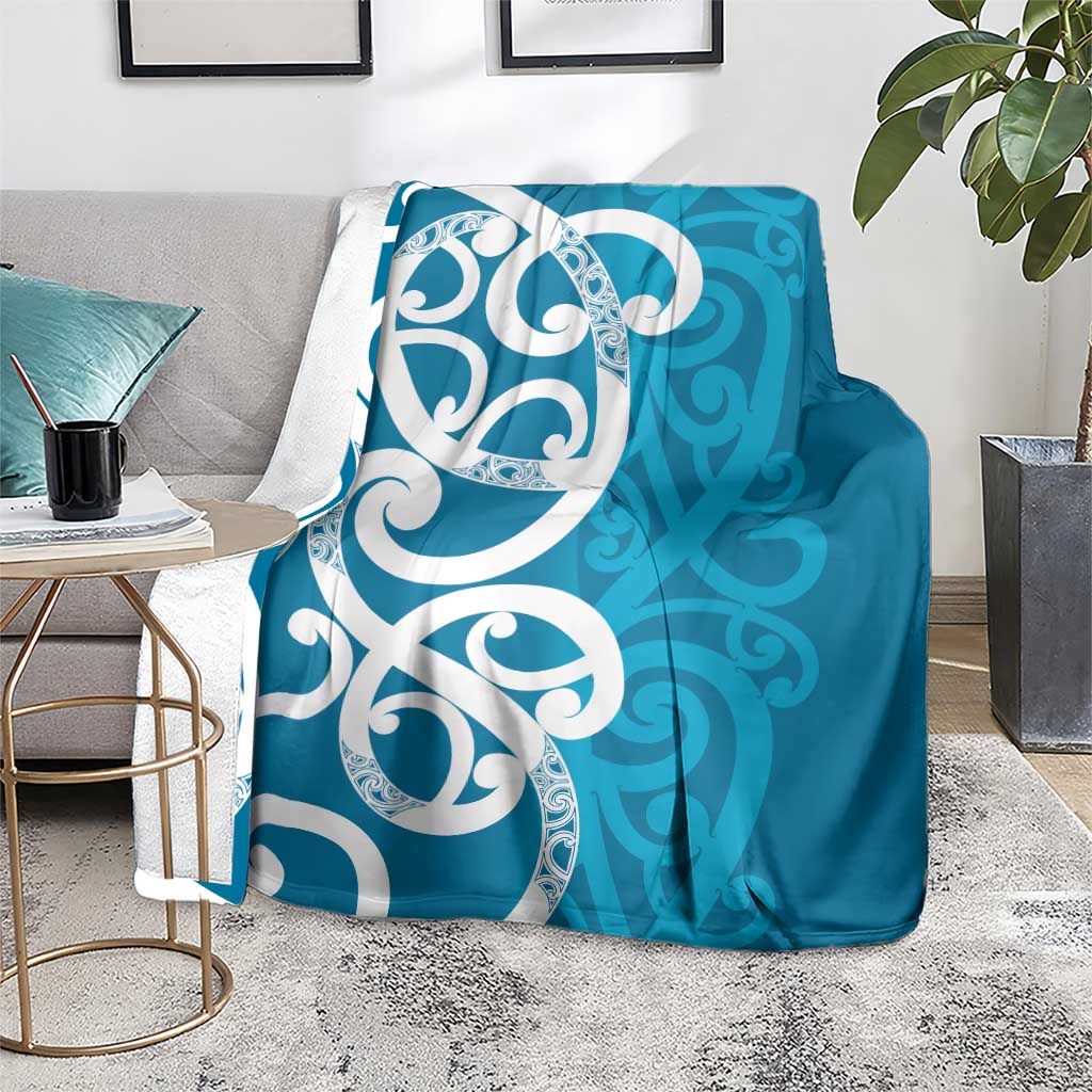 Azure Blue Maori Blanket Koru Kowhaiwhai LT7 - Polynesian Pride