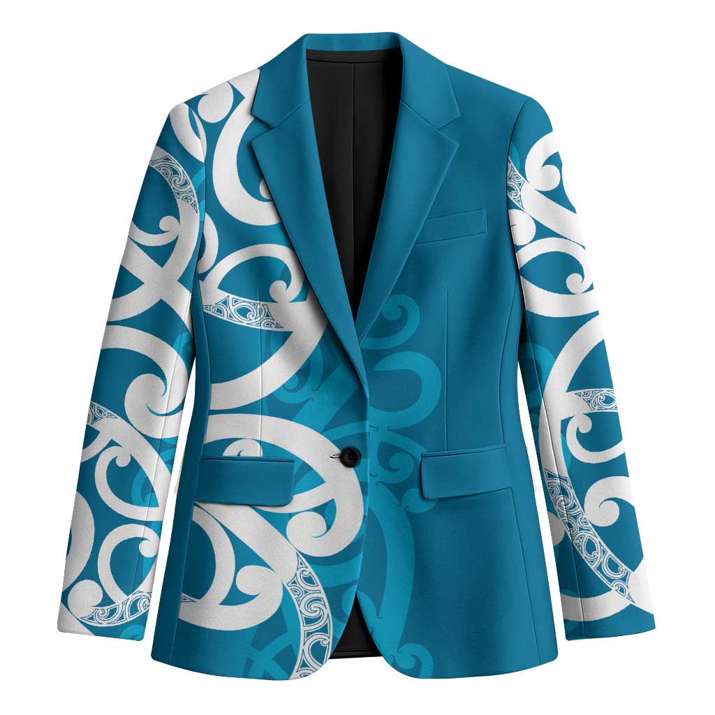 Azure Blue Maori Blazer Koru Kowhaiwhai - Polynesian Pride