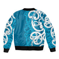 Azure Blue Maori Bomber Jacket Koru Kowhaiwhai - Polynesian Pride