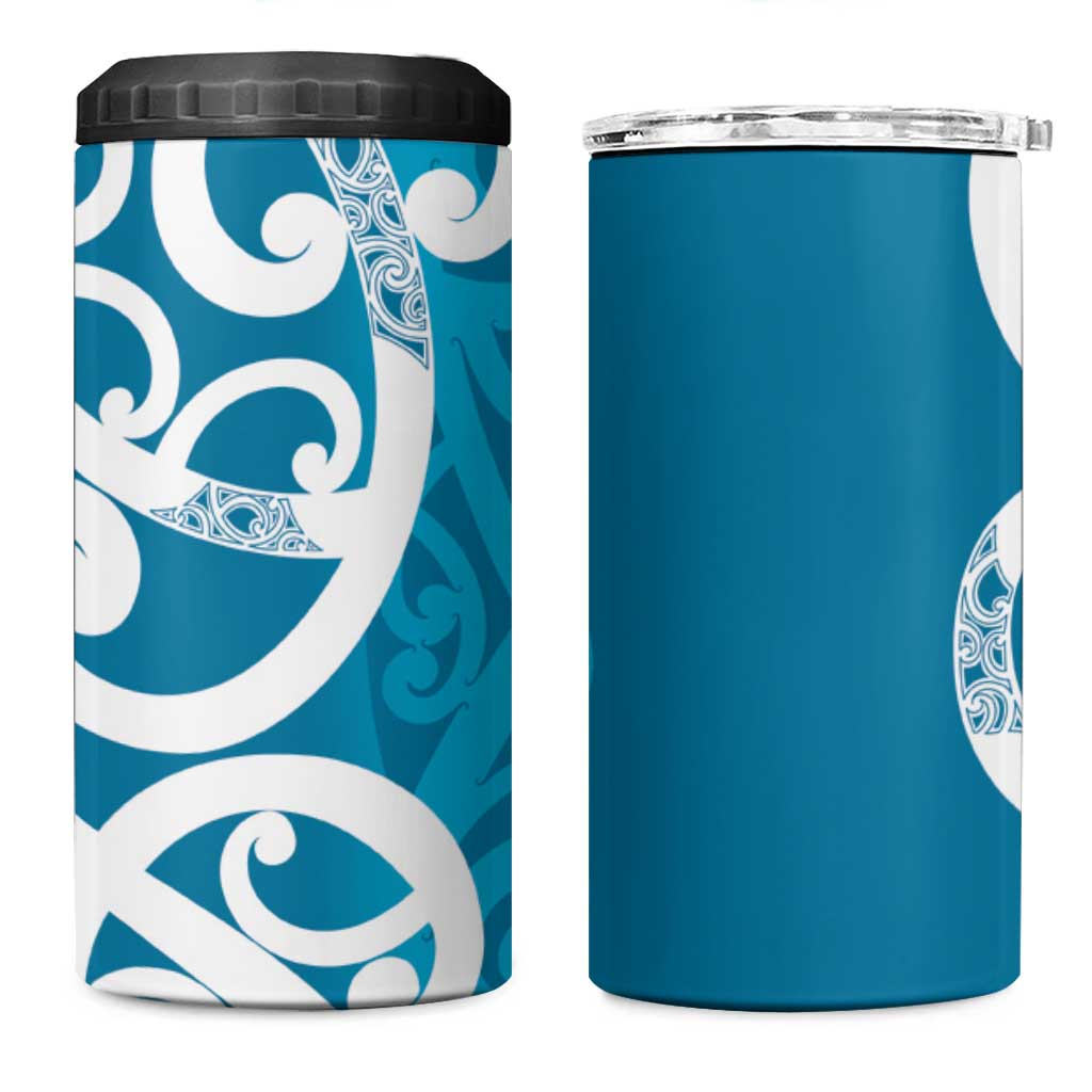 Azure Blue Maori 4 in 1 Can Cooler Tumbler Koru Kowhaiwhai - Polynesian Pride