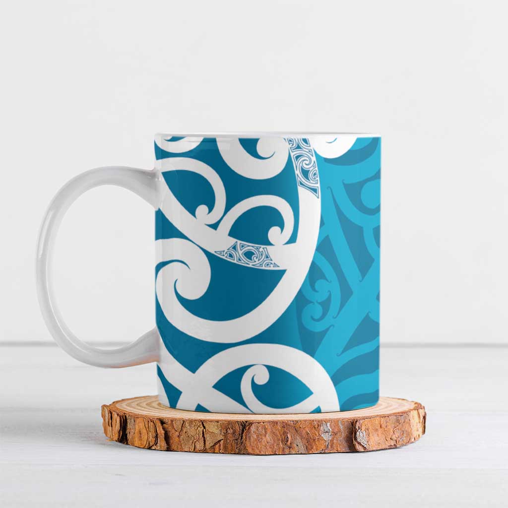 Azure Blue Maori Ceramic Mug Koru Kowhaiwhai - Polynesian Pride