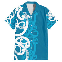 Azure Blue Maori Family Matching Long Sleeve Bodycon Dress and Hawaiian Shirt Koru Kowhaiwhai LT7 Dad's Shirt - Short Sleeve Blue - Polynesian Pride