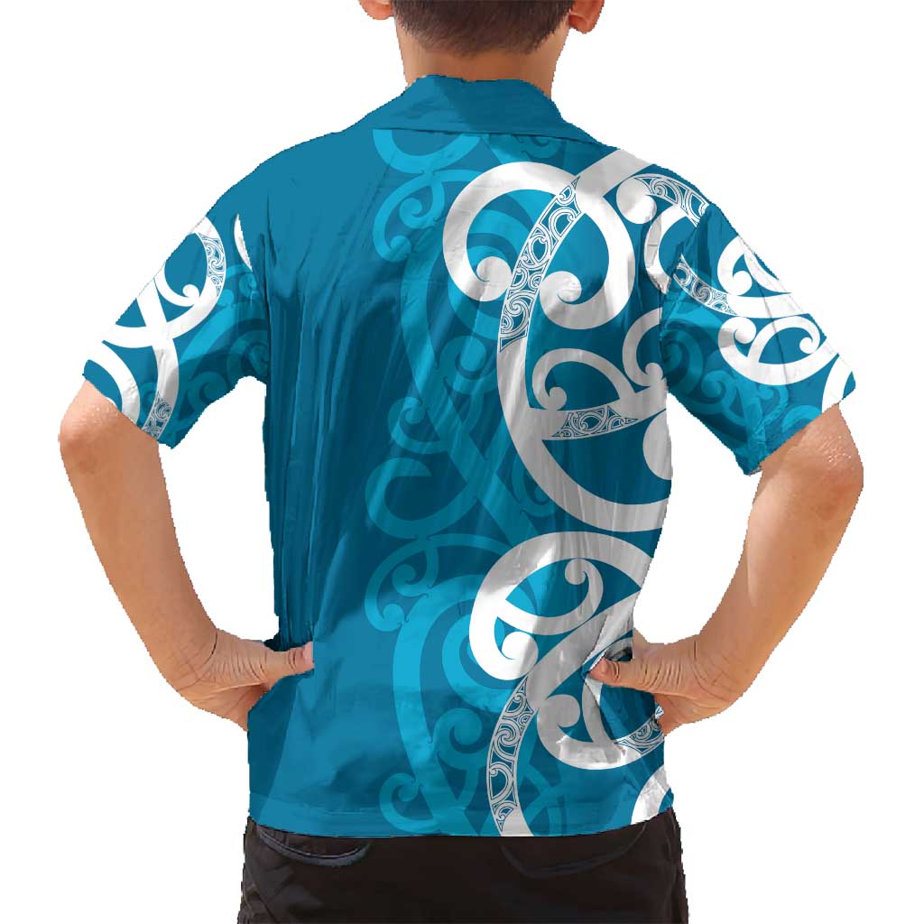 Azure Blue Maori Family Matching Summer Maxi Dress and Hawaiian Shirt Koru Kowhaiwhai LT7 - Polynesian Pride