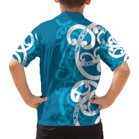 Azure Blue Maori Family Matching Summer Maxi Dress and Hawaiian Shirt Koru Kowhaiwhai LT7 - Polynesian Pride