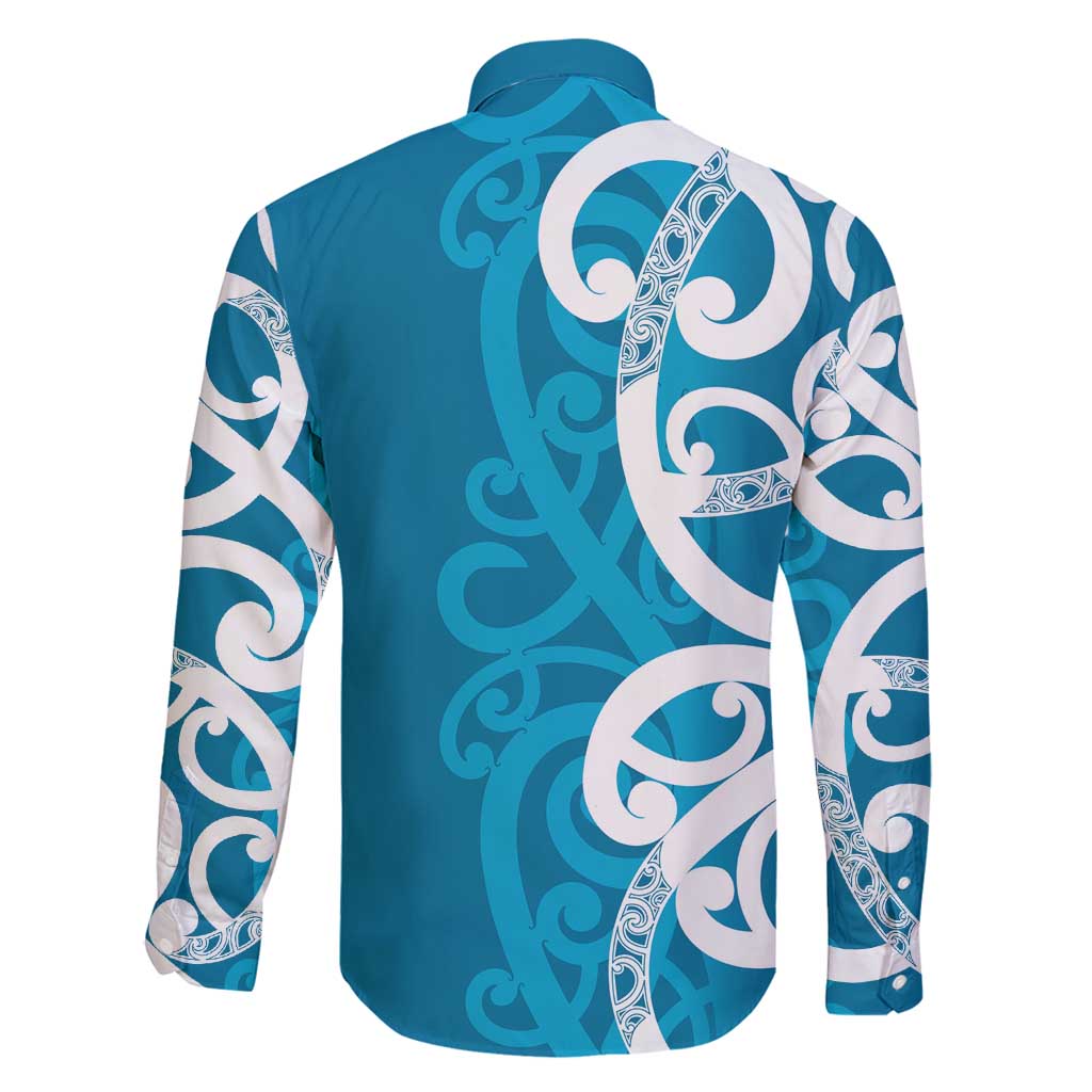 Azure Blue Maori Family Matching Summer Maxi Dress and Hawaiian Shirt Koru Kowhaiwhai LT7 - Polynesian Pride
