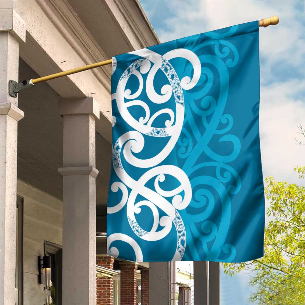 Azure Blue Maori Garden Flag Koru Kowhaiwhai LT7 House Flag Blue - Polynesian Pride