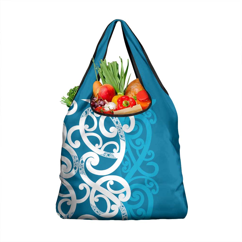 Azure Blue Maori Grocery Bag Koru Kowhaiwhai - Polynesian Pride