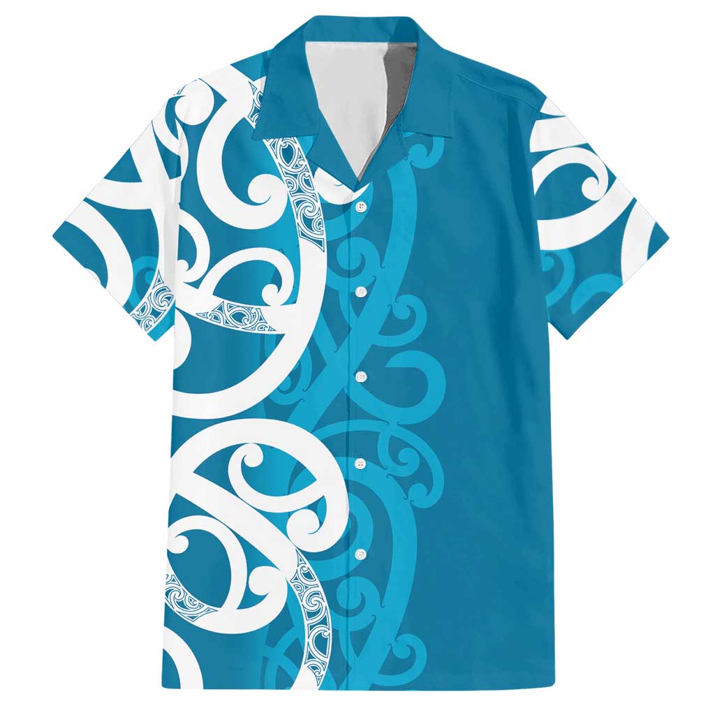 Azure Blue Maori Hawaiian Shirt Koru Kowhaiwhai - Polynesian Pride