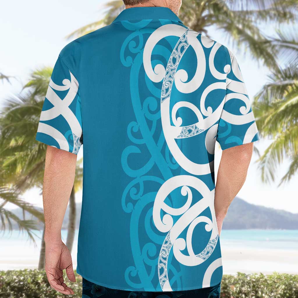 Azure Blue Maori Hawaiian Shirt Koru Kowhaiwhai - Polynesian Pride