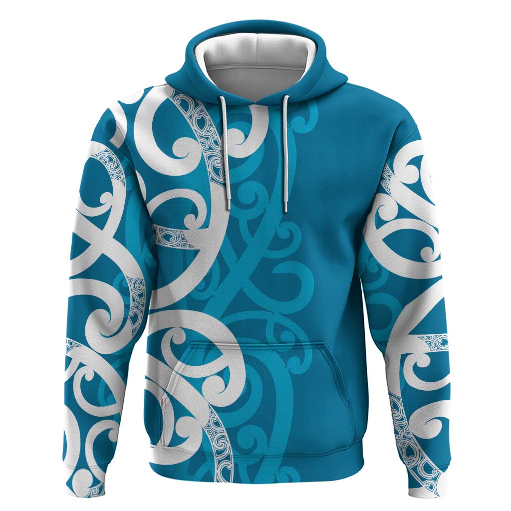 Azure Blue Maori Hoodie Koru Kowhaiwhai LT7 Pullover Hoodie Blue - Polynesian Pride