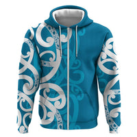 Azure Blue Maori Hoodie Koru Kowhaiwhai LT7 Zip Hoodie Blue - Polynesian Pride
