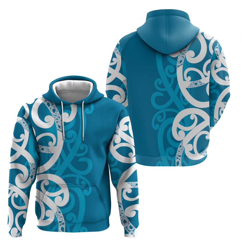 Azure Blue Maori Hoodie Koru Kowhaiwhai LT7 - Polynesian Pride