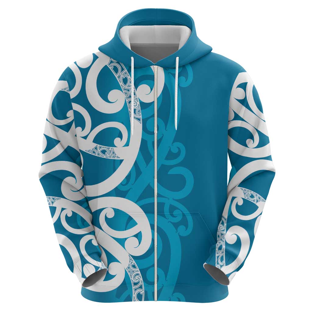 Azure Blue Maori Hoodie Koru Kowhaiwhai LT7 - Polynesian Pride