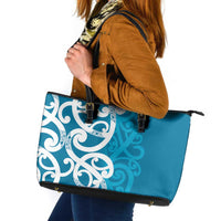 Azure Blue Maori Leather Tote Bag Koru Kowhaiwhai - Polynesian Pride