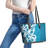 Azure Blue Maori Leather Tote Bag Koru Kowhaiwhai - Polynesian Pride