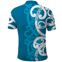 Azure Blue Maori Polo Shirt Koru Kowhaiwhai - Polynesian Pride