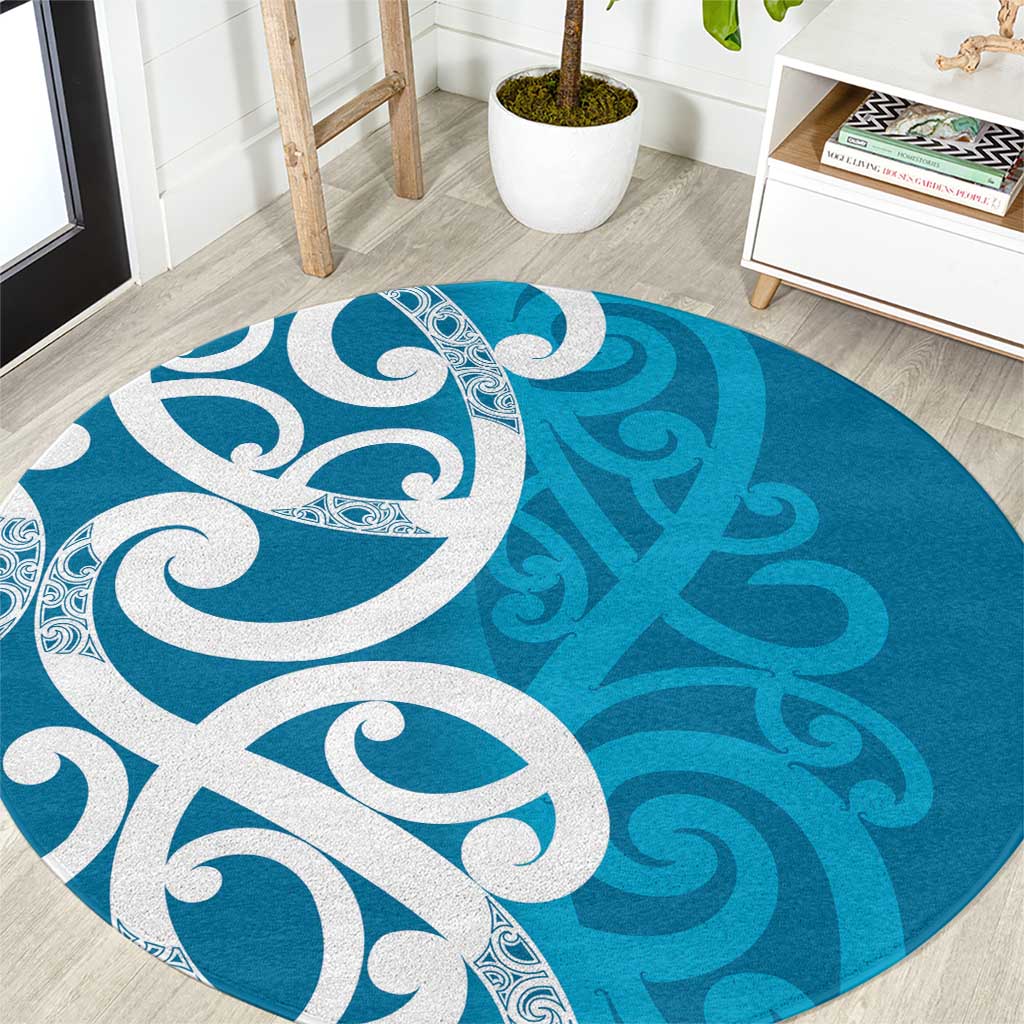 Azure Blue Maori Round Carpet Koru Kowhaiwhai - Polynesian Pride