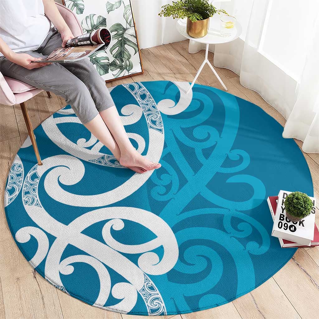 Azure Blue Maori Round Carpet Koru Kowhaiwhai - Polynesian Pride