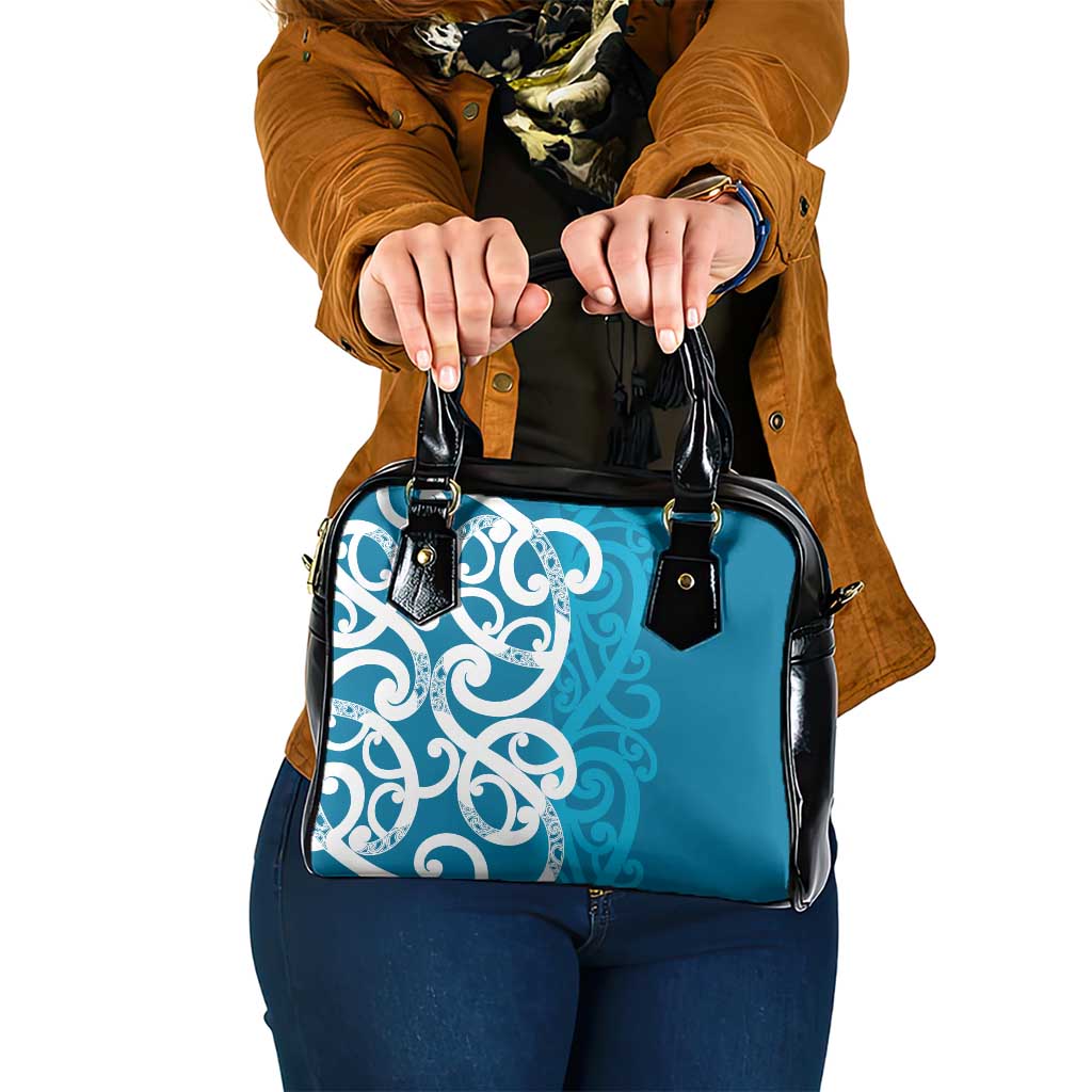 Azure Blue Maori Shoulder Handbag Koru Kowhaiwhai LT7 One Size Blue - Polynesian Pride