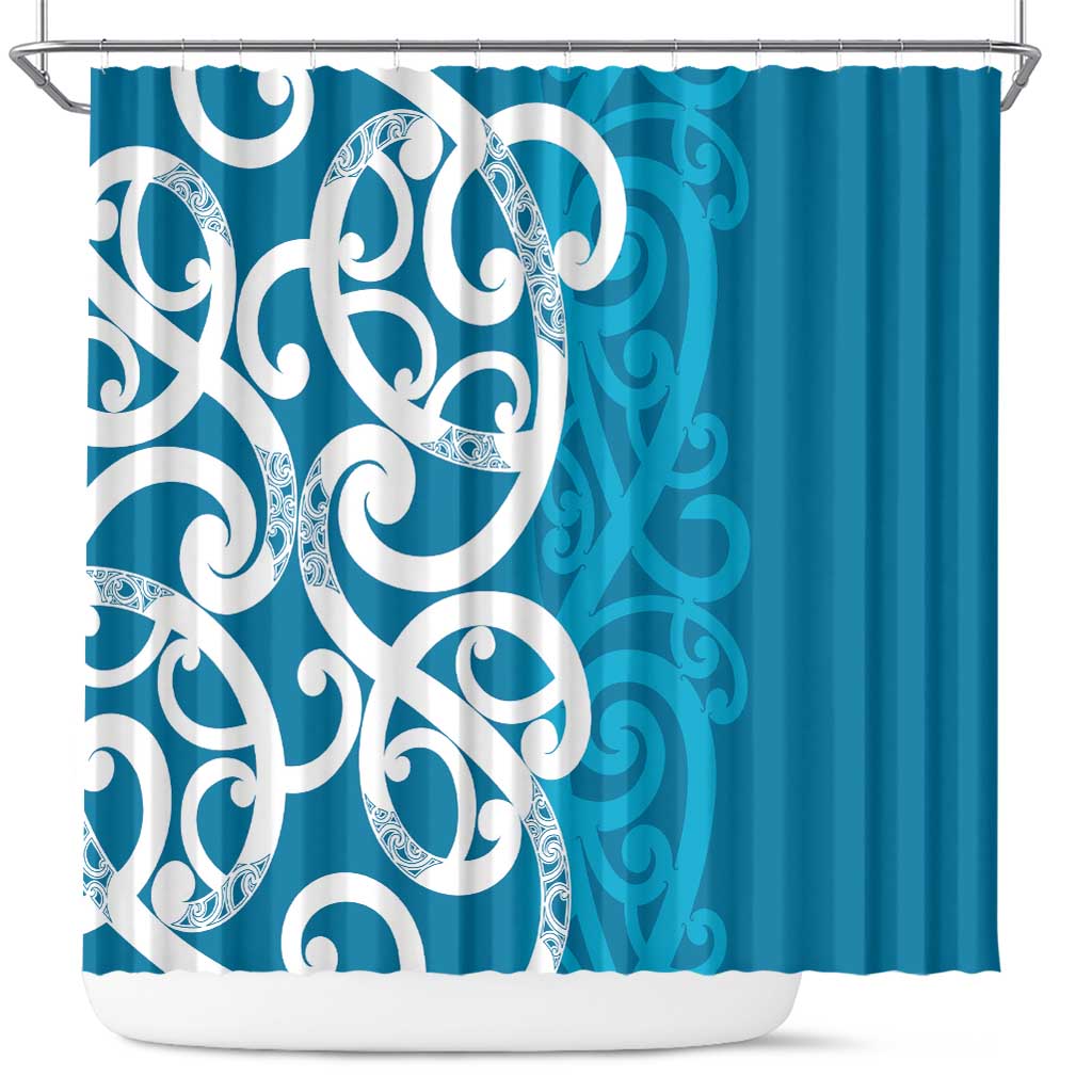Azure Blue Maori Shower Curtain Koru Kowhaiwhai LT7 Blue - Polynesian Pride