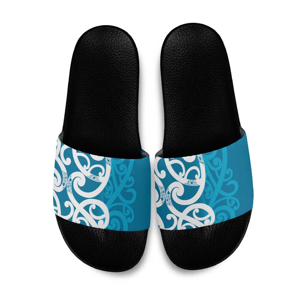 Azure Blue Maori Slide Sandals Koru Kowhaiwhai LT7 Blue - Polynesian Pride