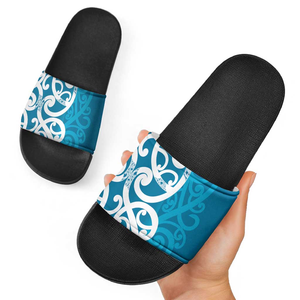 Azure Blue Maori Slide Sandals Koru Kowhaiwhai LT7 - Polynesian Pride
