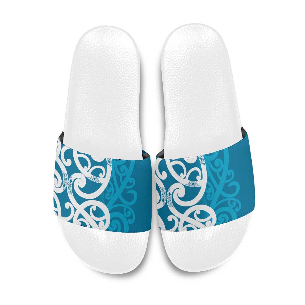 Azure Blue Maori Slide Sandals Koru Kowhaiwhai LT7 Blue - Polynesian Pride