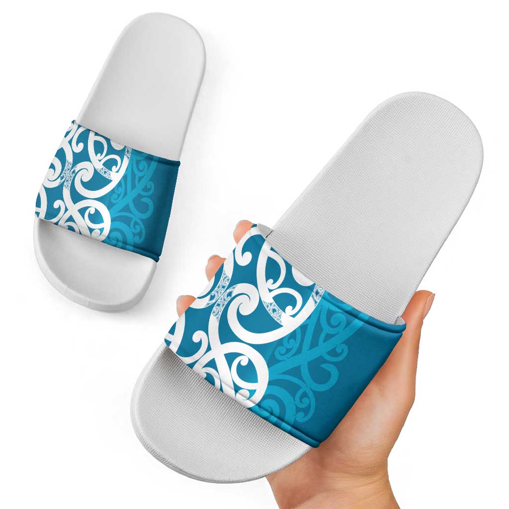 Azure Blue Maori Slide Sandals Koru Kowhaiwhai LT7 - Polynesian Pride