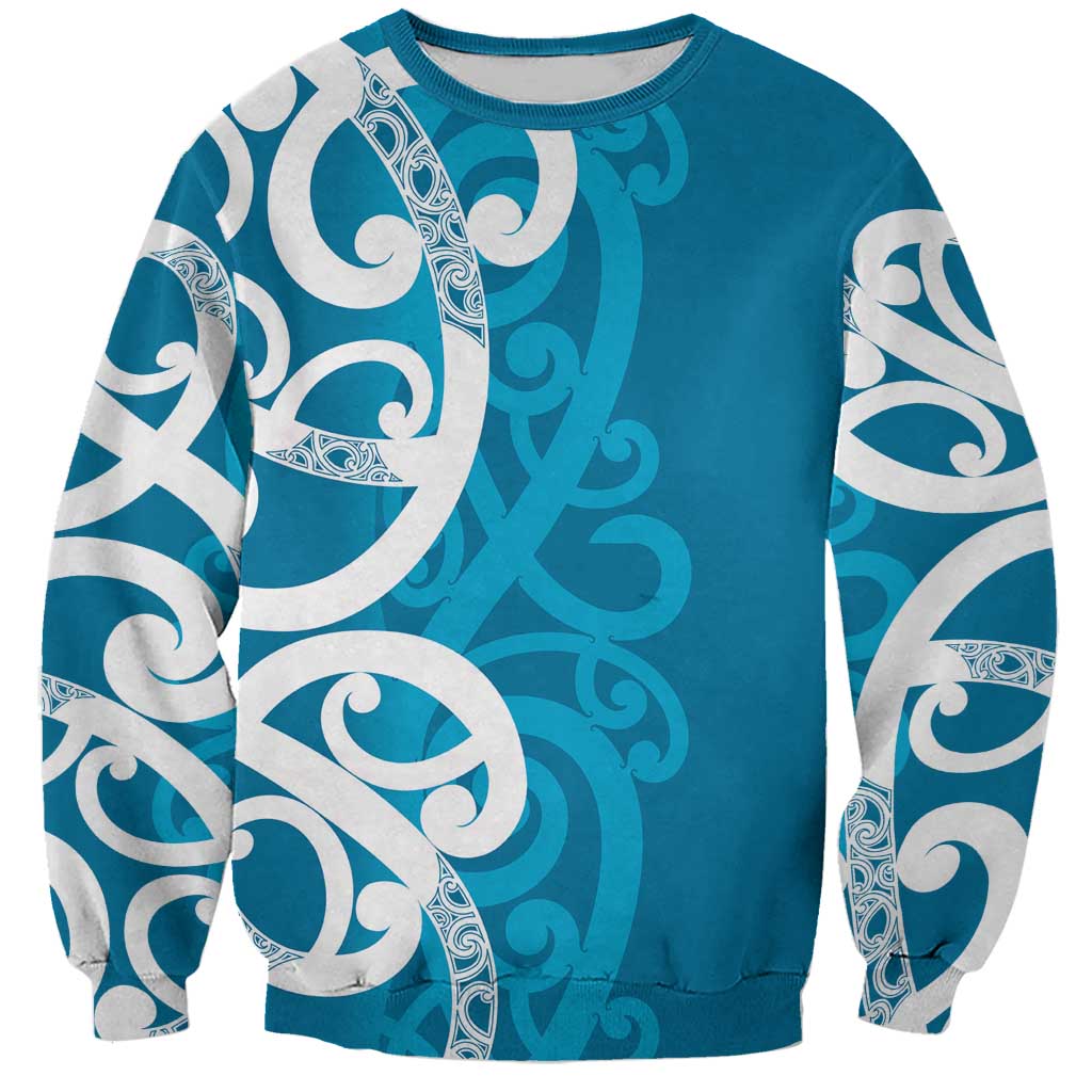 Azure Blue Maori Sweatshirt Koru Kowhaiwhai LT7 Unisex Blue - Polynesian Pride