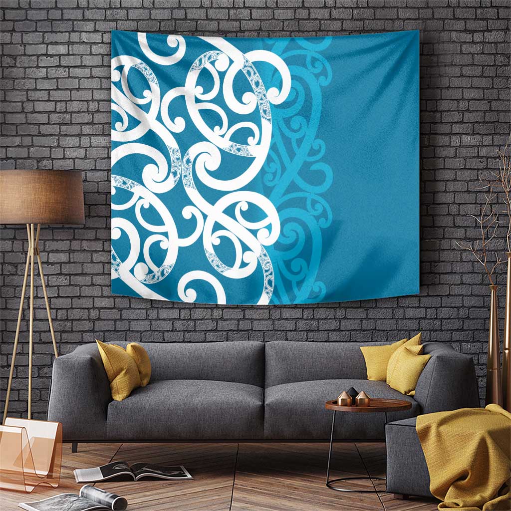 Azure Blue Maori Tapestry Koru Kowhaiwhai LT7 Blue - Polynesian Pride