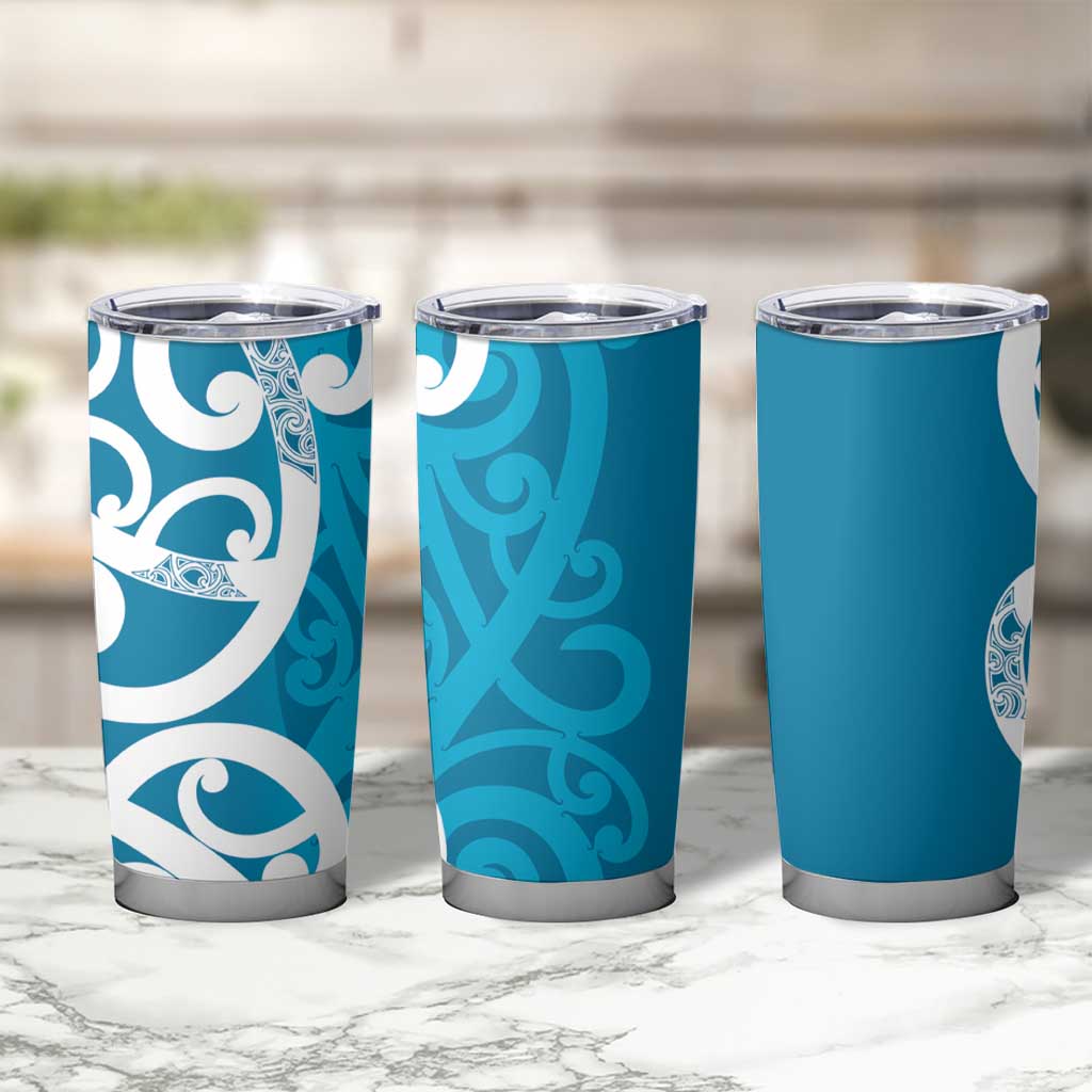 Azure Blue Maori Tumbler Cup Koru Kowhaiwhai LT7 - Polynesian Pride