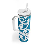 Azure Blue Maori Tumbler With Handle Koru Kowhaiwhai LT7 - Polynesian Pride