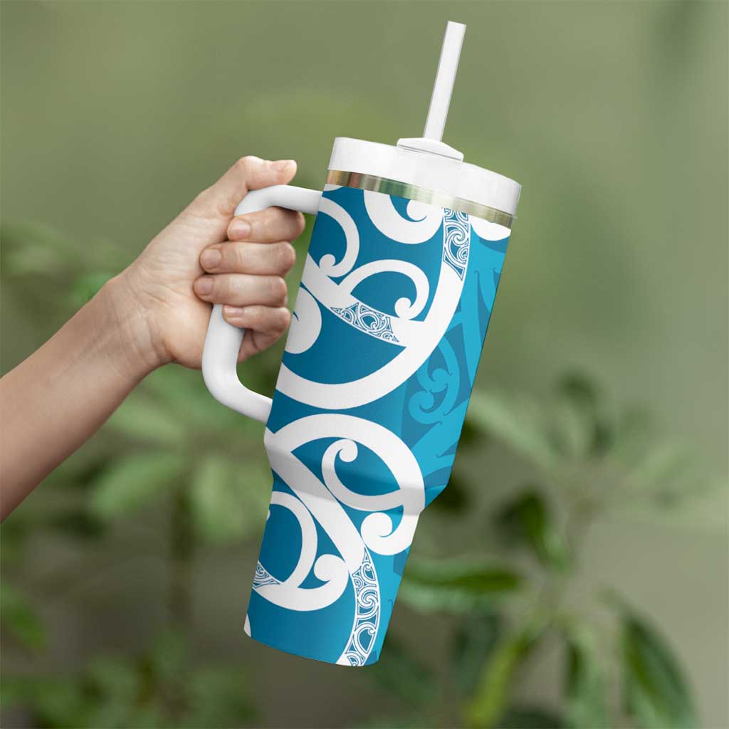 Azure Blue Maori Tumbler With Handle Koru Kowhaiwhai LT7 - Polynesian Pride