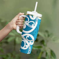 Azure Blue Maori Tumbler With Handle Koru Kowhaiwhai LT7 - Polynesian Pride