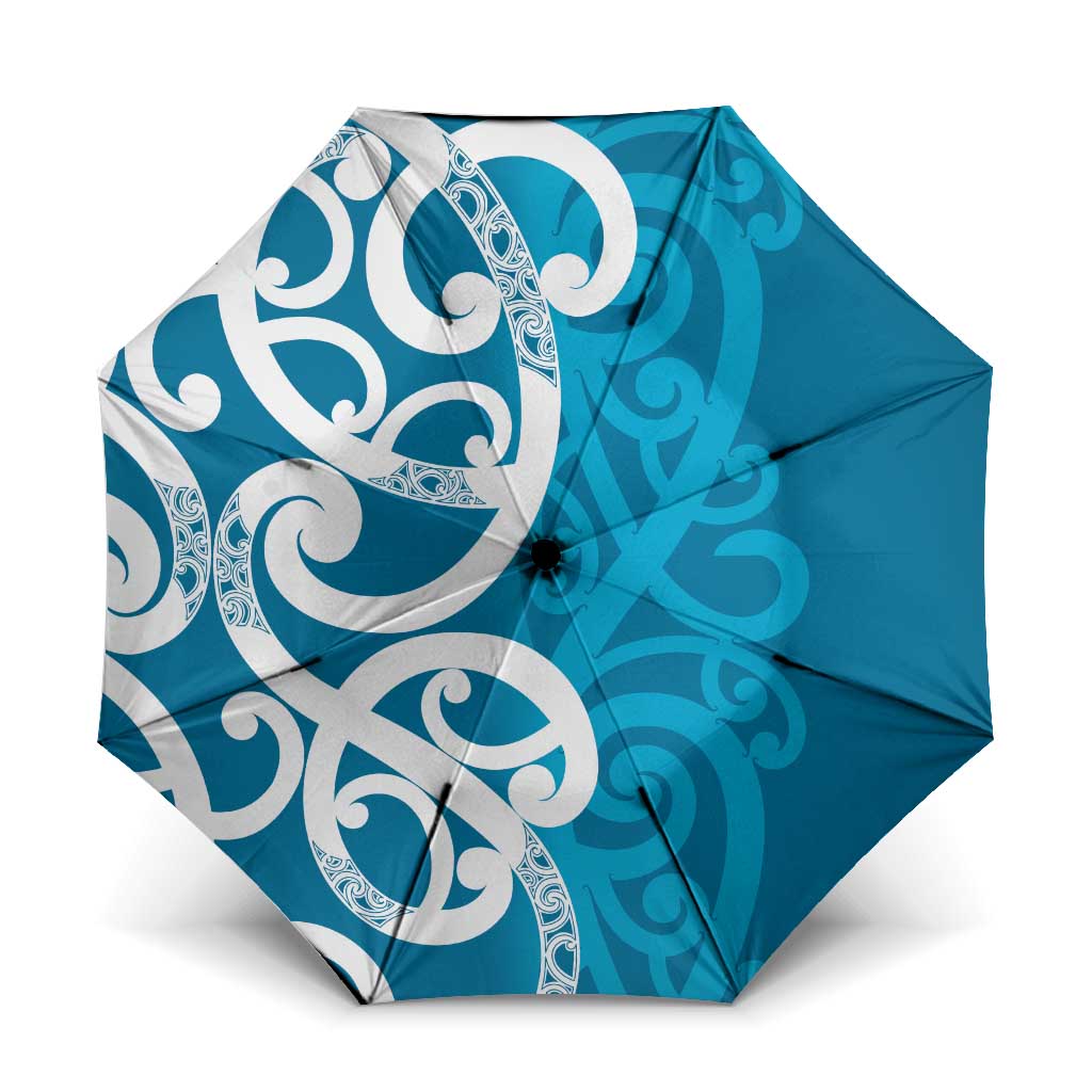 Azure Blue Maori Umbrella Koru Kowhaiwhai - Polynesian Pride