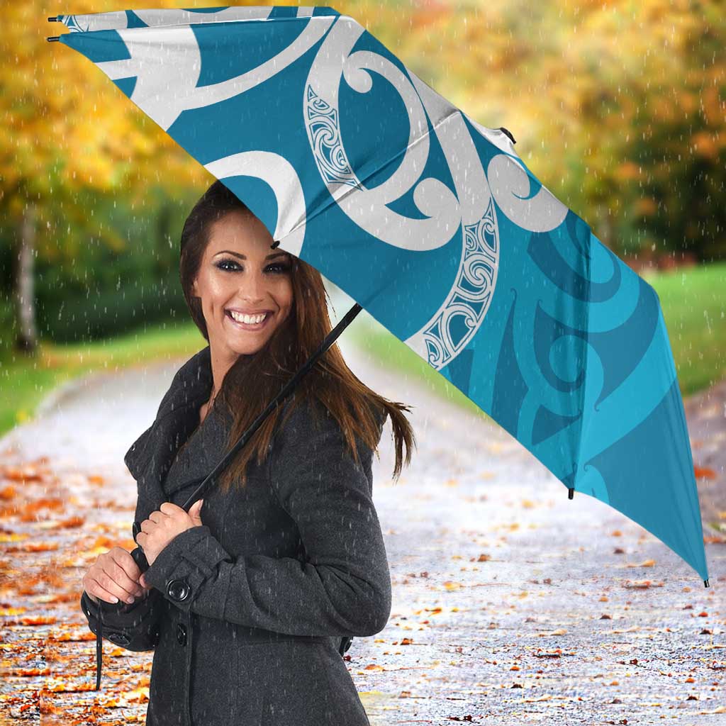 Azure Blue Maori Umbrella Koru Kowhaiwhai - Polynesian Pride