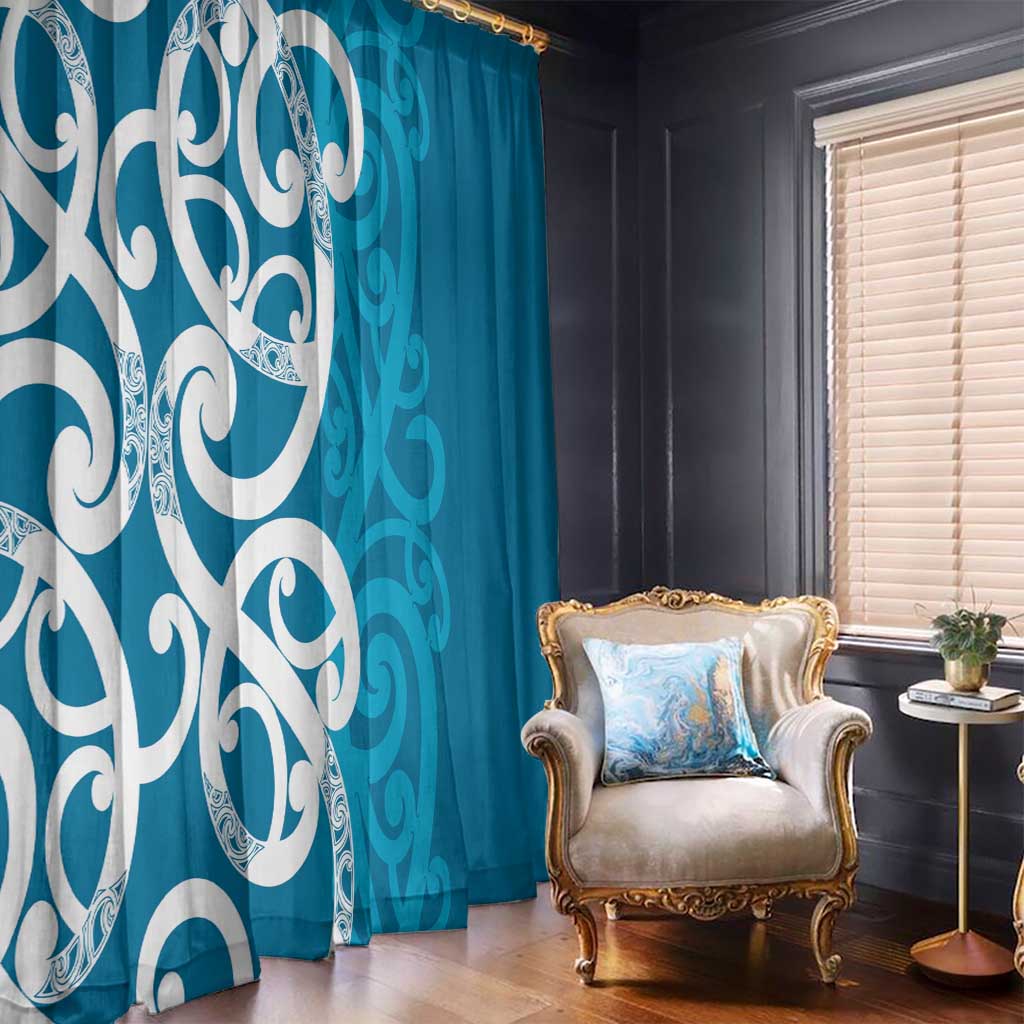 Azure Blue Maori Window Curtain Koru Kowhaiwhai LT7 - Polynesian Pride