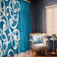 Azure Blue Maori Window Curtain Koru Kowhaiwhai LT7 - Polynesian Pride