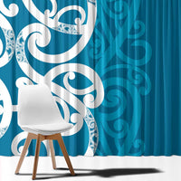 Azure Blue Maori Window Curtain Koru Kowhaiwhai LT7 - Polynesian Pride