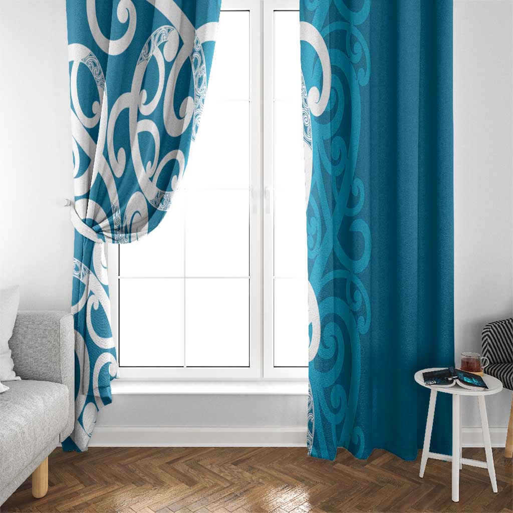 Azure Blue Maori Window Curtain Koru Kowhaiwhai LT7 - Polynesian Pride